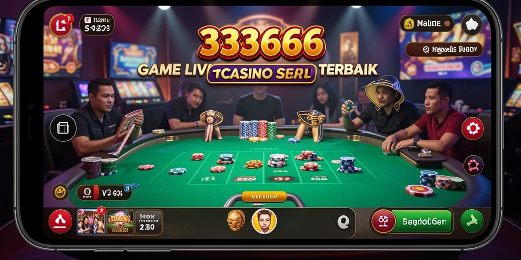 Tangkapan layar gameplay 333666 menampilkan dealer profesional dan suasana Live Casino yang mendebarkan.