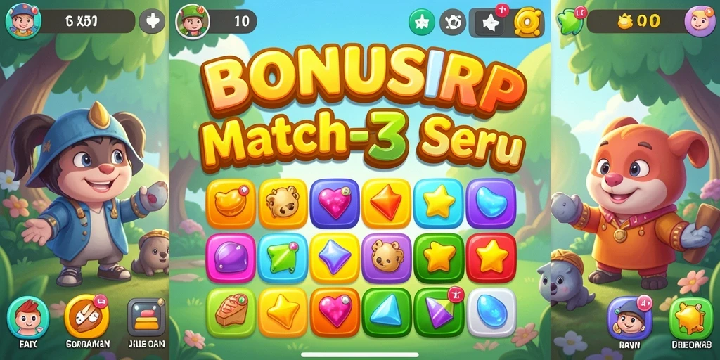 Screenshot gameplay BONUSRP yang menampilkan tingkat keseruan Match-3.