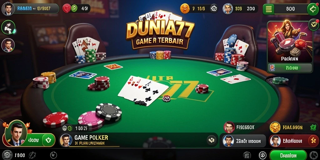 Screenshot DUNIA77 menampilkan gameplay Poker yang menarik dan interaktif.