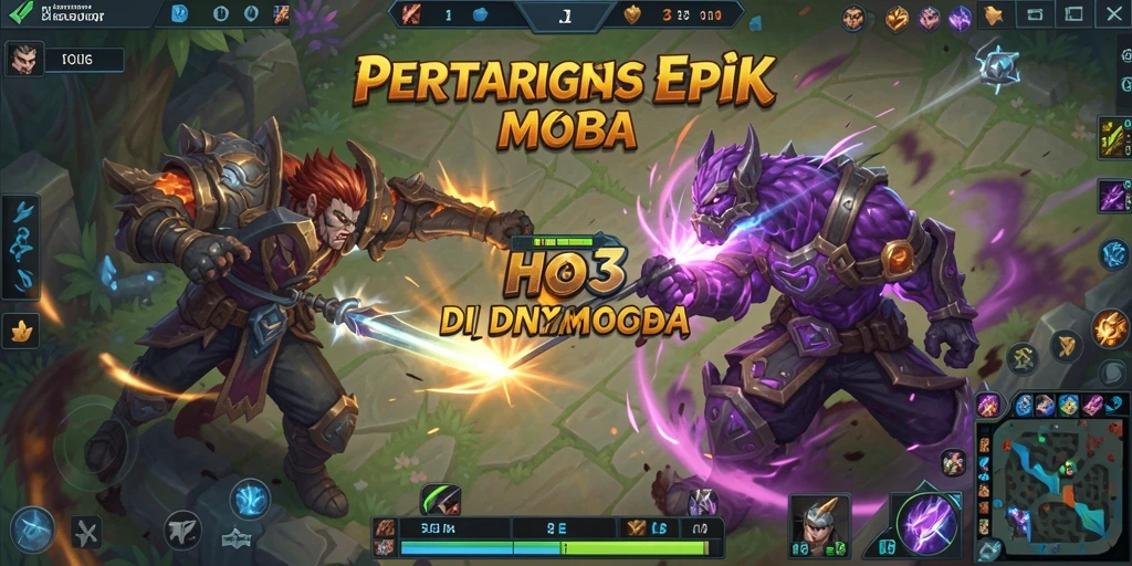 Gambaran aksi seru dalam permainan MOBA HO3.