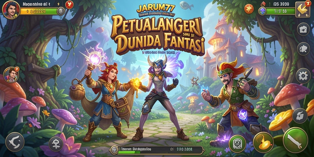 Tampilan gameplay epik dalam JARUM77 dengan karakter petualangan yang berani.
