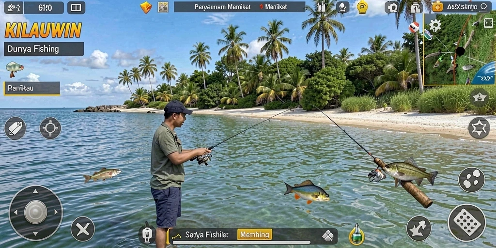 Tampilan gameplay KILAUWIN yang menampilkan keseruan saat memancing.