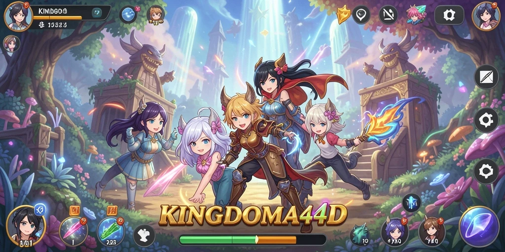Gameplay KINGDOM4D menampilkan aksi penuh warna dan karakter unik.