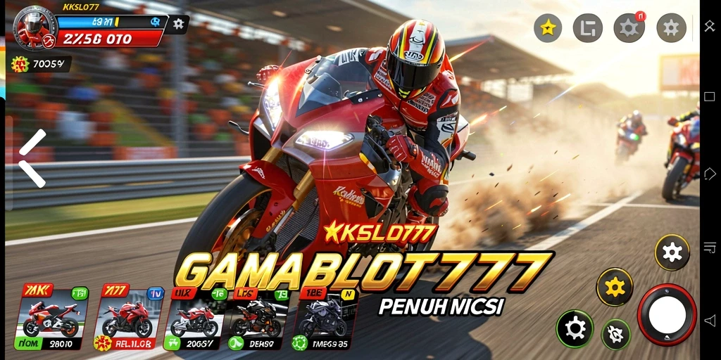 Tangkapan layar gameplay KKSLOT777 menampilkan aksi balap motor yang mendebarkan.