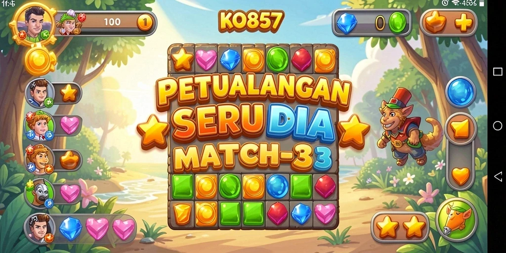 Tampilan gameplay seru dalam KO857 dengan kombinasi permata yang menakjubkan.