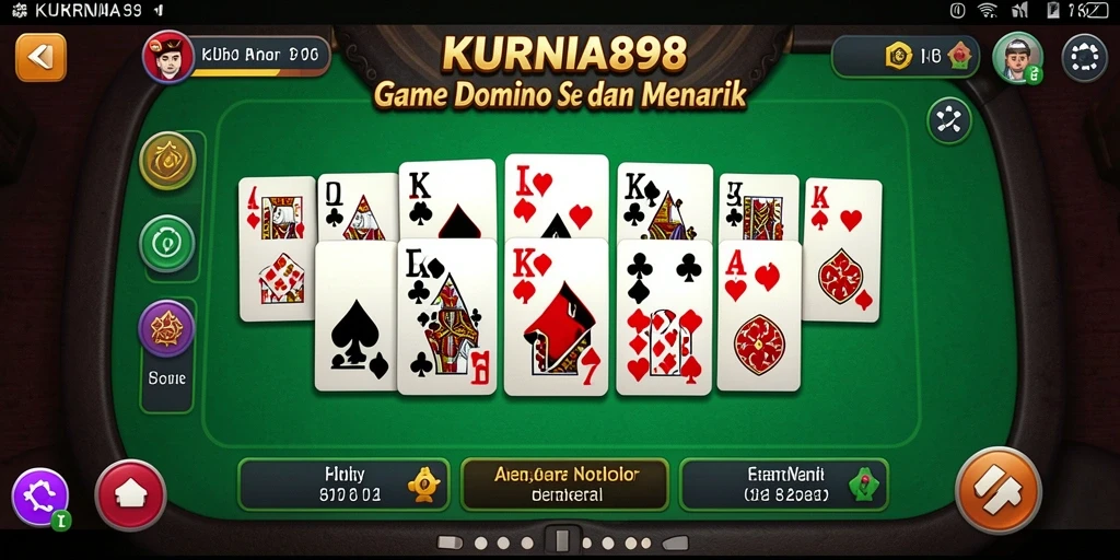 Tampilan gameplay seru di KURNIA898 dengan kartu Domino yang menawan.