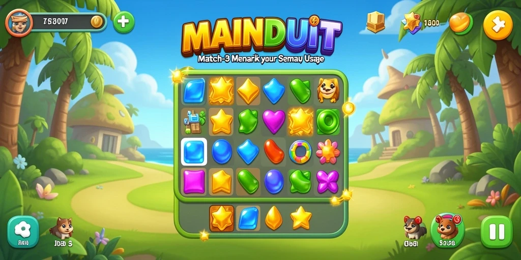 Tangkapan layar gameplay <strong>MAINDUIT</strong> menunjukkan momen-momen seru saat mencocokkan biji-bijian warna-warni.