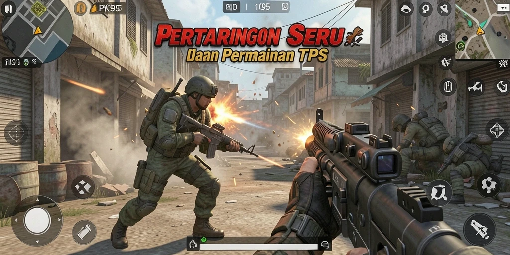 Screenshot utama PK95 menampilkan aksi seru dalam pertarungan TPS.