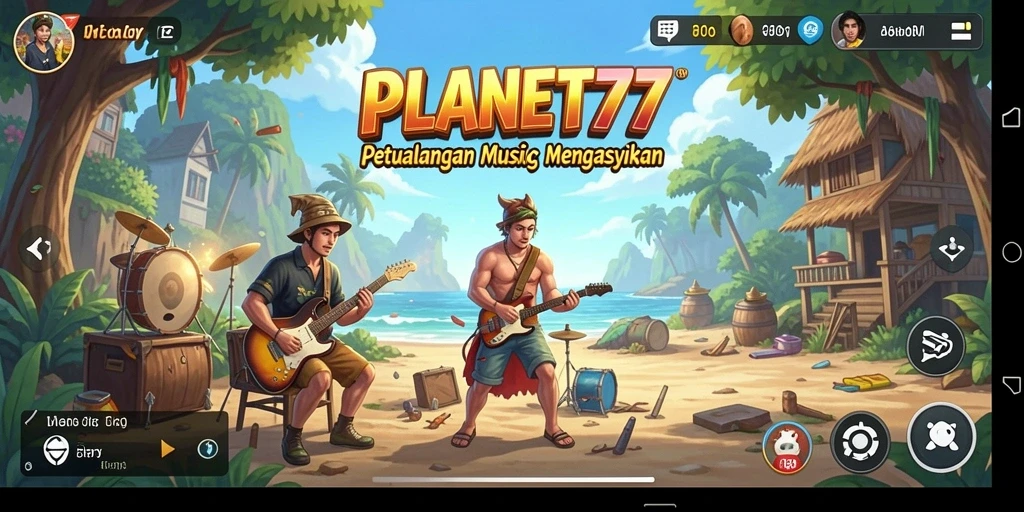 Screenshot gameplay PLANET77 menunjukkan keseruan bermain musik.