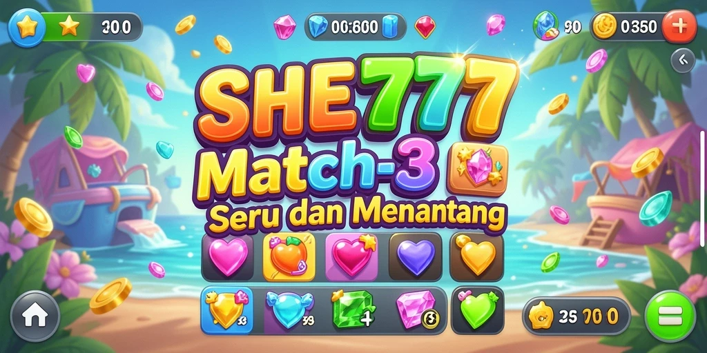 Tampilan gameplay SHE777 yang seru dan warna-warni.